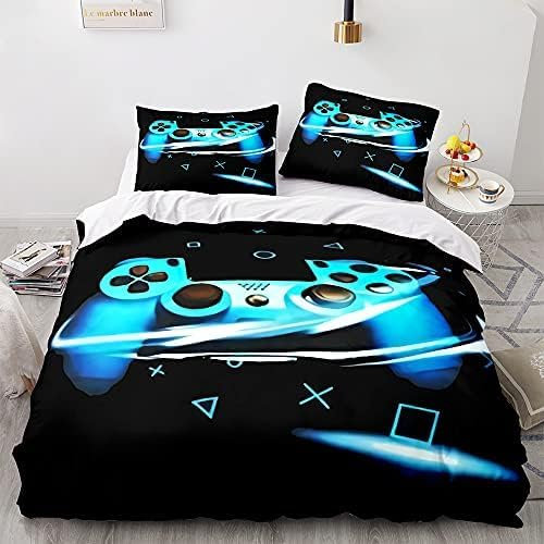 Parure De Lit 1/2 Personne 3D Gamepad Housse De Couette Gamer Console Manette Motif Sets De Housses De CouettesTaies d'oreiller (Bleu,140x200cm)