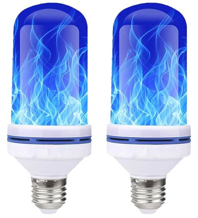Shunfaji Ampoule de Flamme E27 9W LED Ampoule Effet Flamme, 4 couleurs de flamme d'éclairage, Capteur de Gravité Ampoule à Flamme pour Décoration de Noël Intérieure/Extérieure/Bar/Fête (Bleu x2)