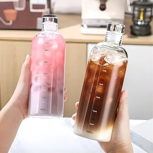 JZSMY Milchsaft, niedliche Wasserflasche mit Zeitskala, tragbar, transparent, Wasserbecher, Grasflaschen, kreative praktische Tasse, Glas-Getränkeflaschen (750ml Transparent)