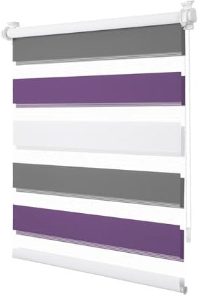 TFSKY Doppelrollo Klemmfix ohne Bohren Weiß-Anthrazit-Lila B45 x H120 cm | Stoffbreite 40cm, 100% Polyester, Lichtdurchlässig & Verdunkelnd, Rollos Für Fenster innen, Stufenlos für Wohnzimmer, Büro