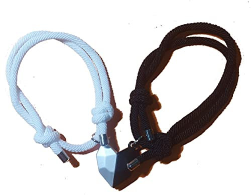 OUTLETISSIMO® COPPIA 2 Bracciali BRACCIALETTI IN CORDA con CIONDOLI MAGNETICI a forma di cuore diviso in 2 metà, braccialetti in cordone 2 colori con larghezza regolabile ET127