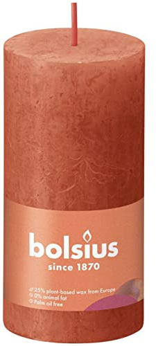Bolsius Rustik Stumpenkerze herbstliches Orange, Höhe 10 cm, Ø 5 cm Stumpen- und Kugelkerzen