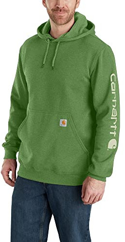 Carhartt Men's Loose Fit Midweight Logo Sleeve Graphic Sweatshirt Hooded Sweatshirt, Arborvitae Heather, XL