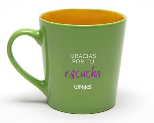 Taza calidad para desayuno con frase Gracias por tu ESCUCHA. Taza cerámica 500 ml. Regalo original y motivador para amigos que expresa gratitud. (Escucha)