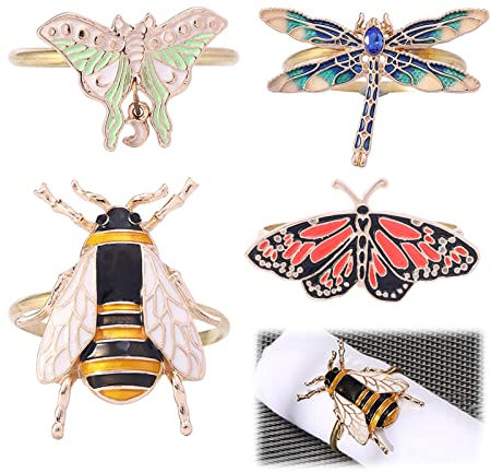 4 Stück Schmetterling Serviettenringe, Insekten-Serviettenring, Libelle Aus Emaille - Für Abendessen, Hochzeitsempfang, Hoteltischdekoration