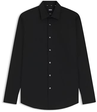 BOSS Herren H-HANK-C1-214 Slim-Fit Hemd aus elastischer Baumwoll-Popeline mit bügelleichtem Finish