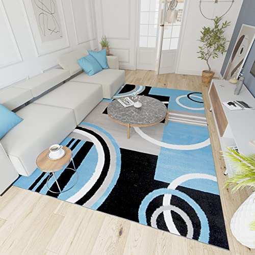 Mazovia Teppich Wohnzimmer 80x150cm Blau Geometrisch Weich Pflegeleicht | Teppich für Schlafzimmer Büro Esszimmer Fußbodenheizungsgeeignet Reinigungsmittelbeständig Kurzflor Leicht zu Reinigen Modern