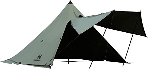 OneTigris NORTHGAZE Tente tipi pour 2 à 4 personnes - Tente de camping en plein air avec poêle - Tente d'hiver coupe-vent et ignifuge - Vert kaki (coton Tetoron)