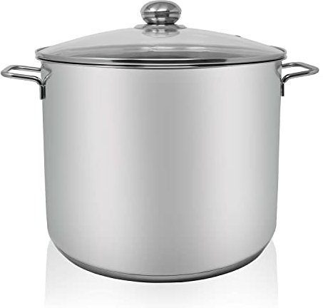 Krüger Olla grande de acero inoxidable con tapa para cocinar a la vista, base encapsulada de bajo consumo, ideal para fiestas, fiestas y uso diario (olla jumbo de 17 litros)