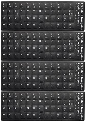 PATIKIL Français Clavier Autocollants, 4 Paquet Universel Clavier Remplacement Couverture Givré pour Ordinateur Portable Bureau Ordinateur, Noir Fond écran Blanc Lettrage