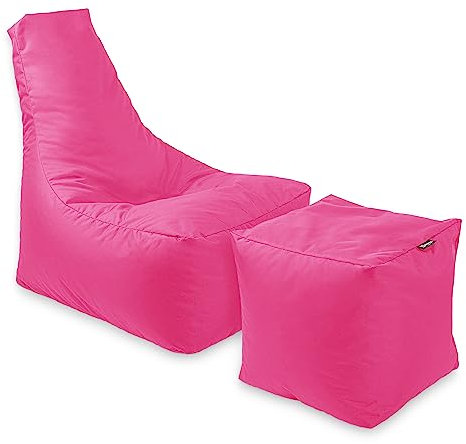 BuBiBag Calm Sitzsack mit Hocker - Gaming Sitzsack für Kinder & Erwachsene - Bean Bag auch für Outdoor Nutzung geeignet - Sitzpouf & Griff (Pink)