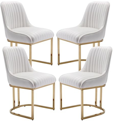 chairus Esszimmerstühle 4er Set Samt Polsterstuhl Esszimmer Küchenstühle mit Gold Metallbeinen Gepolsterte Essstühle für Küche (Weiß-4)