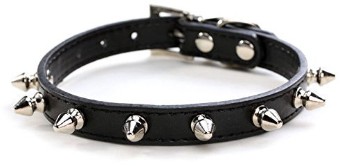 haoyueer Hundehalsband aus Leder, mit Nieten, Pilze, Nieten, Katzenhalsband für kleine mittelgroße Hunde, Katzen, Welpen, Kitty (XS, Schwarz)
