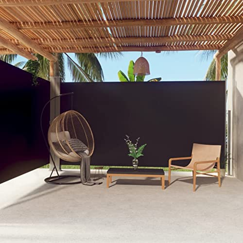 Homgoday Toldo lateral retráctil, color negro, 200 x 600 cm, lona de exterior para privacidad, balcón, toldo para soletenda, jardín, balcón o terraza