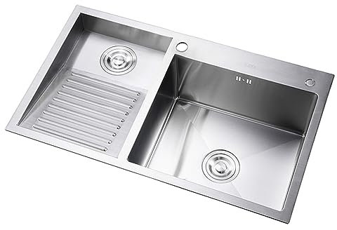 Haushaltswaschbecken Aus Edelstahl, Doppelwaschbecken, Küchenspüle, Leicht Zu Reinigen, Mit Waschbrett (Color : Left, S : 80x48x22cm)