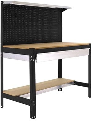 Simon Rack Banco de Trabajo Taller, Capacidad Carga 600 kg, 1445x1510x610 mm, Mesa de Trabajo, 1 Cajón, Antracita/Madera - BT3