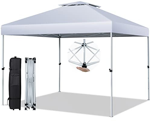 RELAX4LIFE Pavillon 3x3m, Höhenverstellbare Pop-up Pavillon, Klappbares & Wasserdichtes Gartenzelt mit Rolltasche & Metallrahmen, UV-Schutz, Partyzelt für Garten, Terrasse, Hinterhof (Silberweiß)