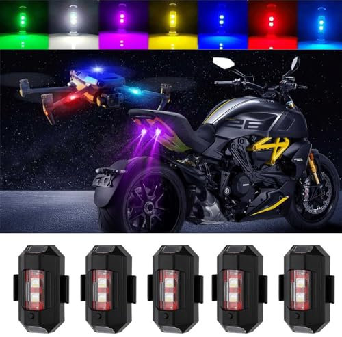 JinRui-T 5PCS LED Strobe Drone Lights,7 Colors Drone Anti-Collision Lights Mini USB Rechargeable Night Warning Lighting for Car Motorcycle Aircraft RC Boat Dirt Bike