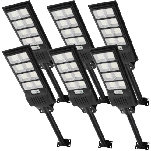 Viugreum 6 PACK 400W LED Solar Straßenlaterne mit Fernbedienung 720 LED 6500K Straßenlampe Wandleuchte mit Bewegungsmelder Sensor IP65 Wasserdicht Außen Straßenleuchte Wegeleuchte Freien