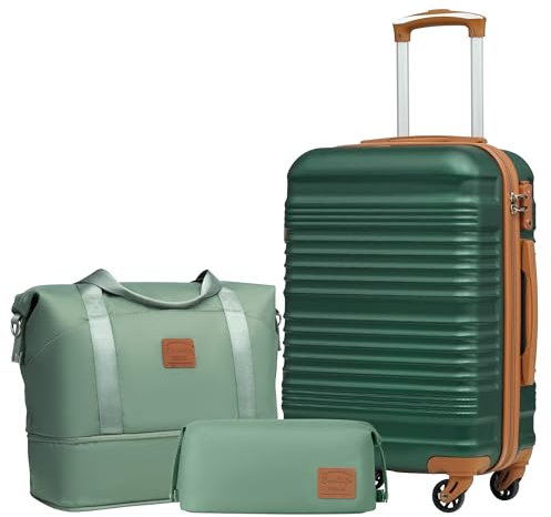 COOLIFE Koffer Set 3 Teilig, Gepäck Set Klein 20‘’ ABS Hartschale, Handgepäck 4 Rollen TSA-Schloss mit 1 Erweiterbare Reisetasche und 1 Kulturtasche für Reisen