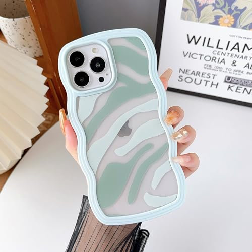 DEFBSC Case for iPhone 13 Pro Max, Cute Curly Wave Frame Clear Case Stripe Aesthetic Design Slim Soft TPU Bumper Transparent Shockproof Protective Case for iPhone 13 Pro Max - Green