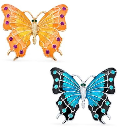 Große Aussage Aqua/Rot Kristall Akzent Zweifarbiger Schwarz/Blau Türkis Oder Gelb/Orange Goldener Garten Geflügelte Schmetterlingsbrosche Schalnadel Set Für Frauen & Jugendliche Emaille Vergoldet