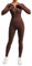 DOULAFASS Reißverschluss Full Body Jumpsuit Damen Langarm Yoga Einteiler Sport Romper Gerippte All In One Bodycon Jumpsuit