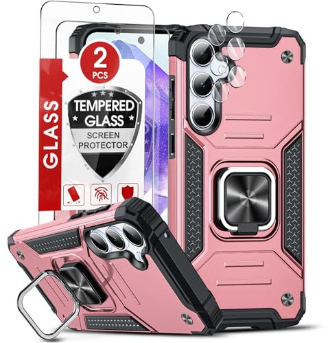 LeYi Coque pour Samsung Galaxy A55 5G avec 2 Verre Trempé Vitre Protection, 2 Protection Camera et Anneau Telephone, Militaire PC et TPU Silicone Etui Antichoc Housse pour Samsung A 55 - Rose