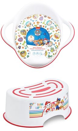 Paw Patrol Padded Seat, Potty Training Toilet Seat, Plus Paw Patrol Step Stool, Detachable Cushion, Lightweight, Anti-Stick Portable Seat 18M+ Toddler Toilet Range