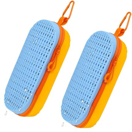 PEUTIER 2 Piezas Estuche para Gafas de Natación, Silicona Funda Protectora para Gafas de Natación Cremallera Transpirable Portátil Bolsa de Almacenamiento con Clip de Gancho (Azul Amarillo)