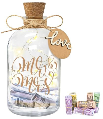 Mineup Botella de luz LED para Bodas, Botella de Cristal Alternativa para Libro de Invitados de Boda, Caja de Dinero Personalizada, Regalo de Boda, Botella Luminosa para Novios y Recién Enamorados