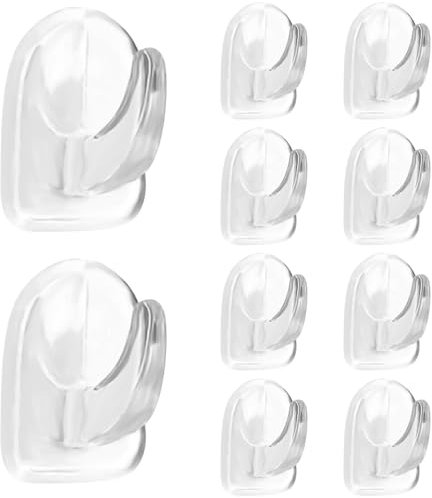 10Pcs Self Adhesive Sticky Hooks, Clear Plastic Stick on Hooks Heavy Duty for Hanging, Bathroom Kitchen Door Wall Shower Hook Stick on (Nano No Trace Adhesive)
