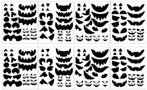 -Gesichtsaufkleber,Kleine -Gesichtsaufkleber,Jack O Lantern Aufkleber - Halloween-Dekorationsset, 8 Blatt Halloween-Partyaktivitäten, Spielezubehör, Gefälligkeiten