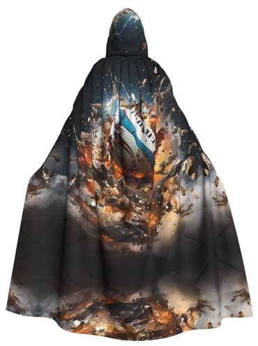 WHJYYXDE Rugby on Fire Prints, hochwertiger Halloween-Kapuzenumhang, geeignet für Cosplay-Kostüme