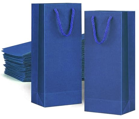 Weinflaschenbeutel, 10 Stück Premium Weingeschenktüten, Flaschentüten Geschenktüte mit Griff, Geschenktüten Flaschen für Hochzeit, Party, Weihnachten (Blau)