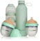 Happymami - Pack 2 Biberons Personnalisables en Forme de votre Sein + Thermos à Liquides + Distributeur de Lait en Poudre, Set d'Alimentation pour Bébé, Sans BPA, Double Système Anti-Colique