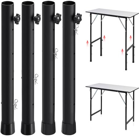 SONGFANGXI Klapptischbeinverlängerungen, strapazierfähig, Karbonstahl, höhenverstellbar, 4 Ebenen, Stehtisch-Konverter, Erhöhung 9,1 cm, 17,2 cm, 25,4 cm, 33 cm, Schwarz, 4 Stück