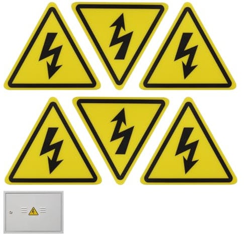 Set 6 Adesivi Triangolari Pericolo Elettrico per Interno/Esterno, pvc Adesivo Vinile Resistente all'Acqua e ai Raggi del Sole, Stampa Digitale Ecosolvente (10.2 x8.8 cm)
