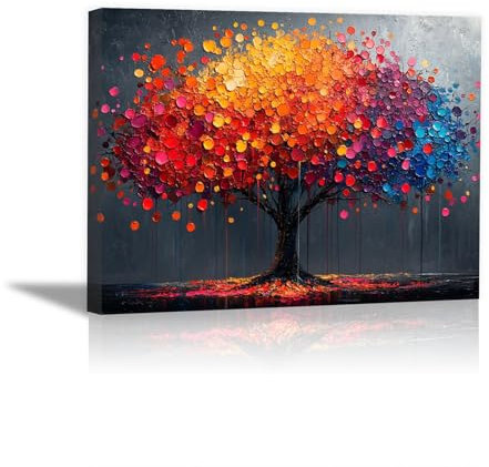 XENIOU Quadro albero della vita da parete, Alberi con foglie rosse e gialle stampe su tela, La Casa Camera da Letto Soggiorno Bagno Cucina Ufficio. - 80x120cm Incorniciato(rosso e giallo)