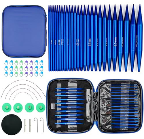 Hobekoee 13 Pairs Interchangeable Circular Knitting Needles Set 3mm-10mm Interchangeable Aluminum Round Knitting Needles Set with 4 Swivel Cables for DIY Knitting Lovers