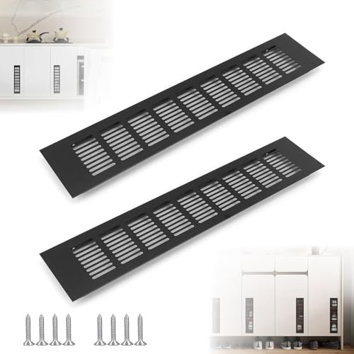 2 Pezzi Griglia Aerazione Rettangolare, Griglia di Ventilazione 80 mm x 500 mm, Griglia Rettangolare Alluminio, per Scarpiere, Armadi e Guardaroba (Nero(500mm x 80mm))