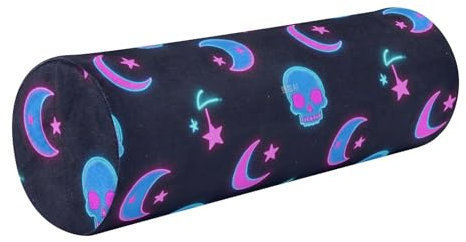 EtherSpher Nackenkissen, Neon-Farben, Sterne, Monde und Skelette, rund, Schaumstoff, Lendenwirbelstützkissen, Cuello para dormir