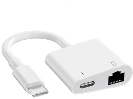 USB C to Ethernet Adapter, 2 in 1 RJ45 Ethernet LAN Network Adapter with USB Type C Charge Port, Compatible with iPhone 16/15/Tablet/Laptop and USB C Devices, Plug and Play