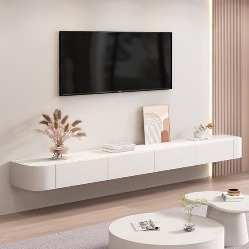 YINXSLO Moderner schwebender TV-Schrank Weiß Tv Cabinet for Living Room mit Schublade zur Aufbewahrung Holz Tv Lowboard Hängend Geeignet für Wohnzimmer oder Schlafzimmer(weiß,300cm)
