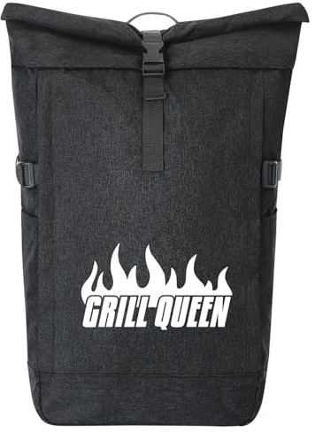 Huuraa Courier backpack Grill Queen Flammen Gift backpack black melange 30-44 liters roll-top fair trade Grill Queen Flammen gift idea