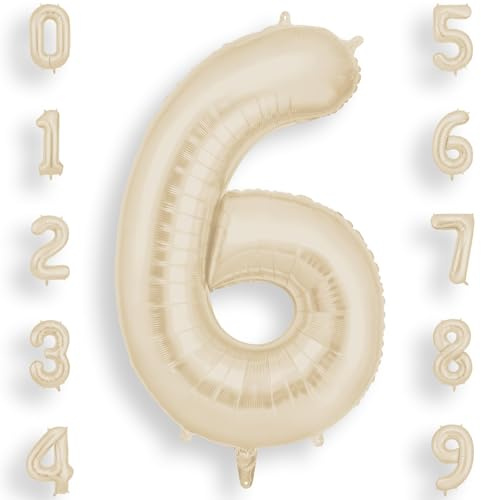 AOOSU Geburtstag Zahlen Luftballon 6 Beige, 40 Zoll Geburtstagsdeko Ballon 6, Riesige Folienballon Weiß Creme Helium Ballons für Männer Frauen Geburtstagsparty Deko, Jubiläum 6 Jahre Deko