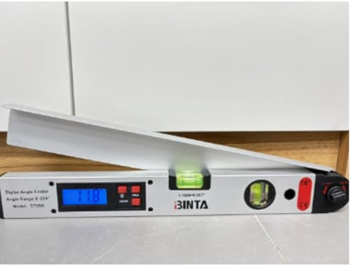 BINTA Digitaler Winkelmesser 400mm mit mit Wasserwaage und LCD Beleuchtetung 0-225° Digital Neigungsmesser Winkelmessgerät für Bedachungstechnik, Weiß