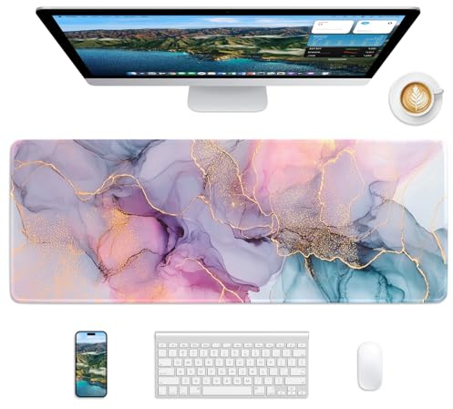 Velluxion Mouse Pad 31.5x11.8in Large Desk Mat Non-Slip for Office | Stitched edges prevent fraying, rubber non-slip base keeps pad stable, large mousepad for home, work and gaming, Marble