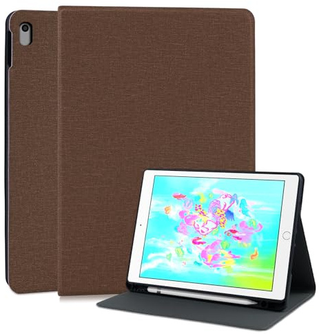 LSPCASA Hülle für iPad 9.7 Zoll 6. Generation 2018/5. Generation 2017 A1954 A1893 A1823 A1822 Ultradünne PU Leder mit Stifthalter und Stanfunktion Schutzhülle Tablet Hülle für iPad 9.7 Braun