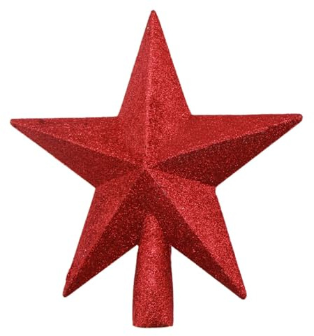 Christmas Tree Topper Star, Glitter Xmas Trees Top Decoration, Plastic Light Weight Hallow Party Trees Stars Home Christmas Ornament 20cm/7.8in (Red)